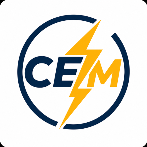 CEM commercial electrician logo with lightning bolt icon in Manchester
