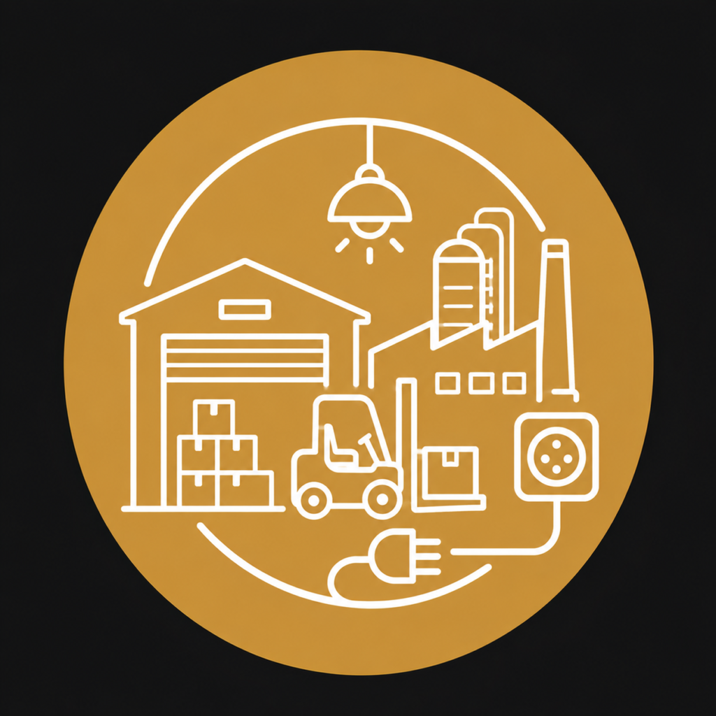 Industrial and warehousing icon representing EICR inspections, electrical safety compliance, and commercial electrical testing for factories, warehouses, and industrial facilities.