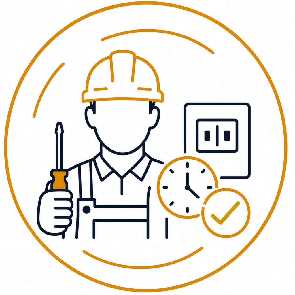 Electrician working efficiently in a commercial office while staff continue working, representing minimal disruption to business operations during electrical services.