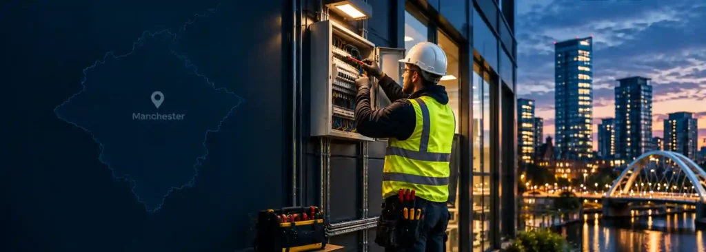NAPIT Approved Electrical Contractor Manchester working on a commercial electrical panel