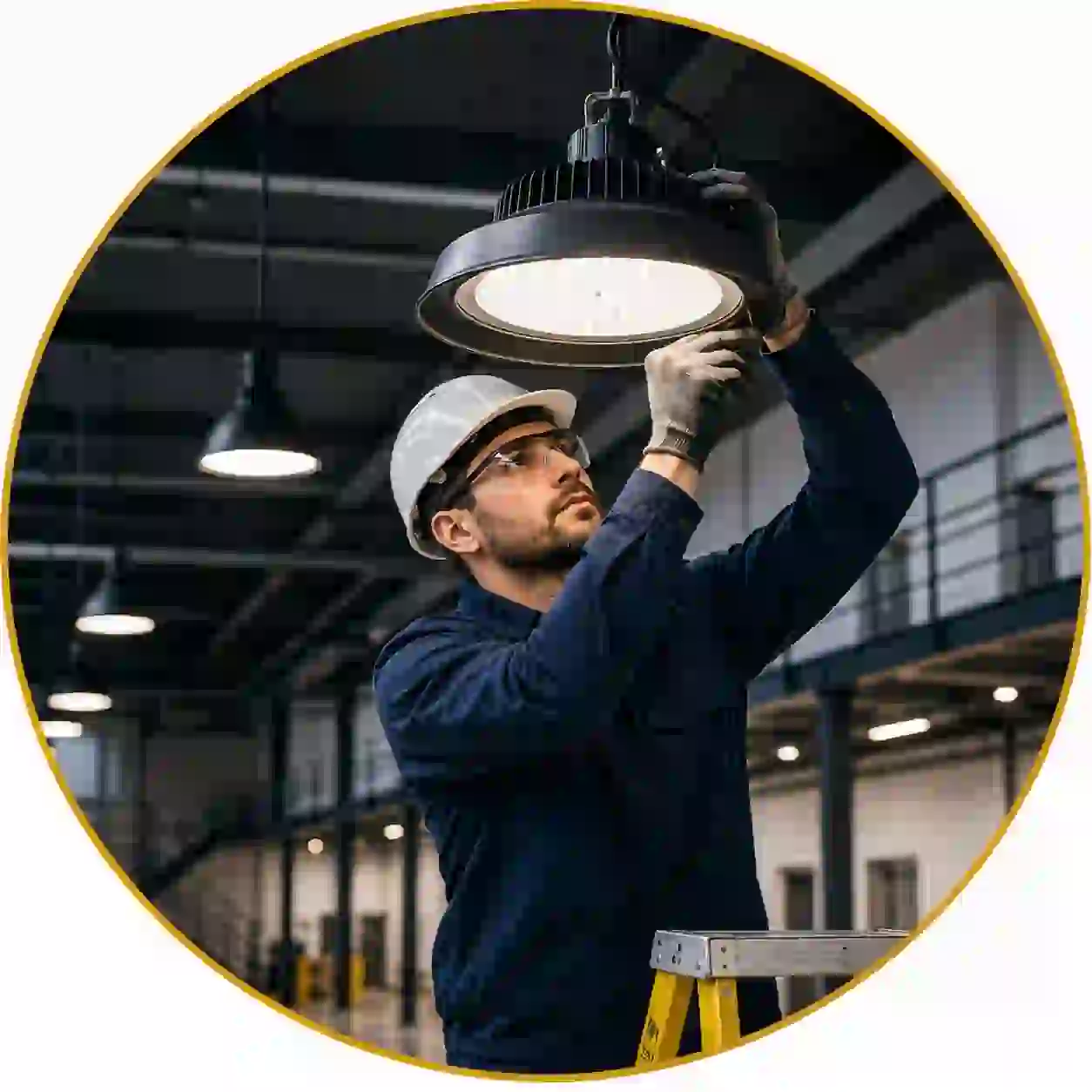 Commercial Lighting Installation Manchester electrician installing commercial LED lighting