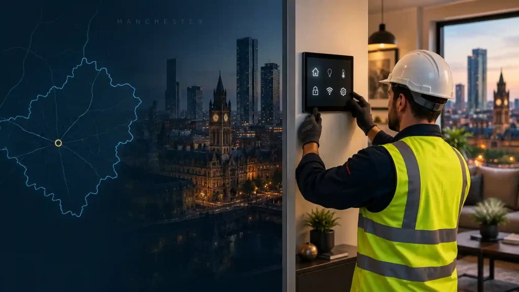 Smart Home Installation Manchester with electrician installing smart home controls